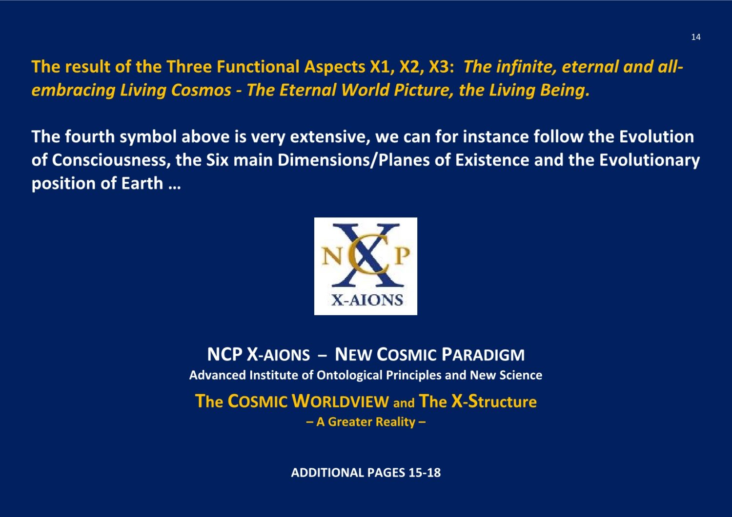 X-Structure The Cosmic Worldview NCP X-AIONS TSC 2016