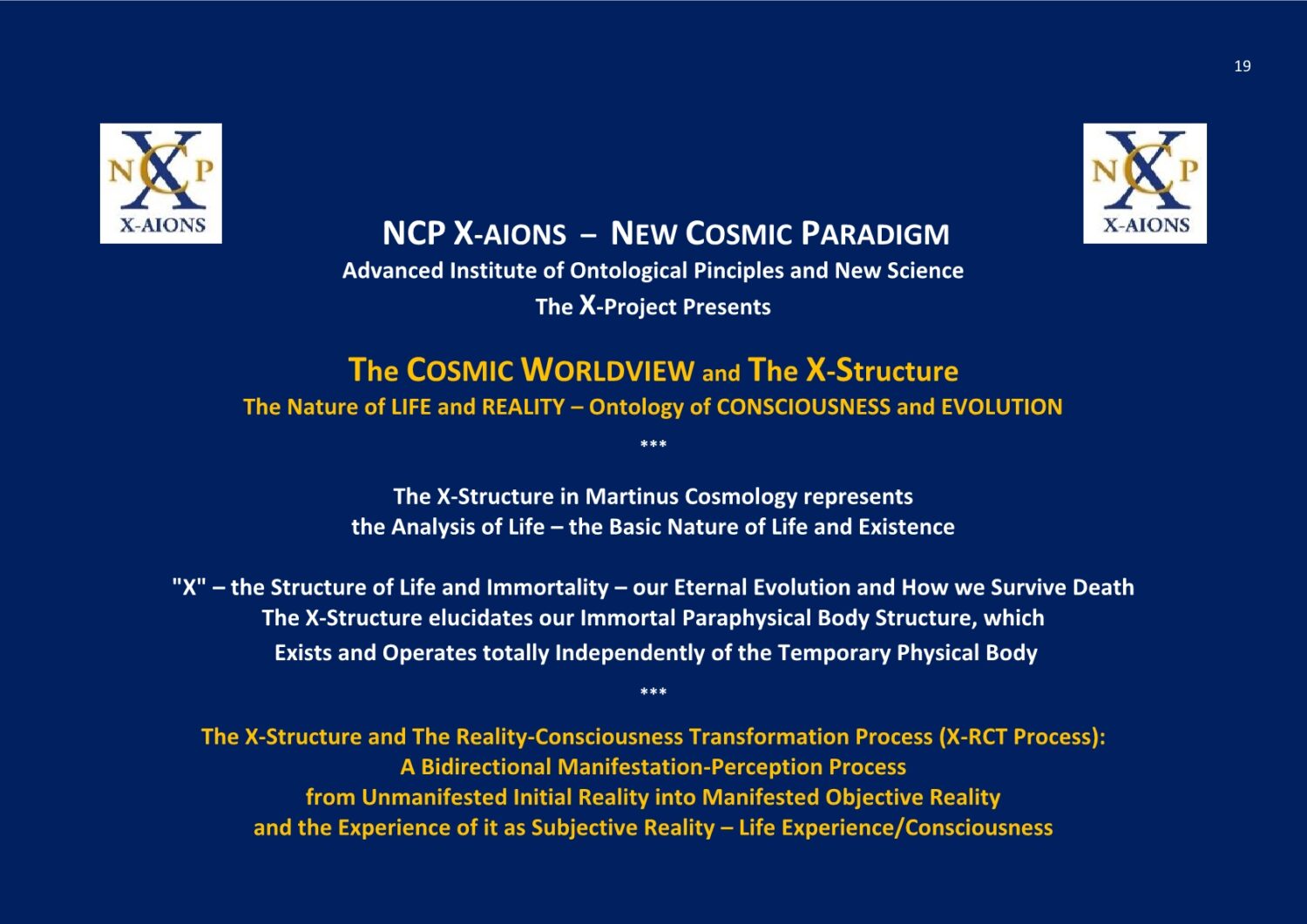 New Cosmic Paradigm NCP X-AIONS TSC 2016