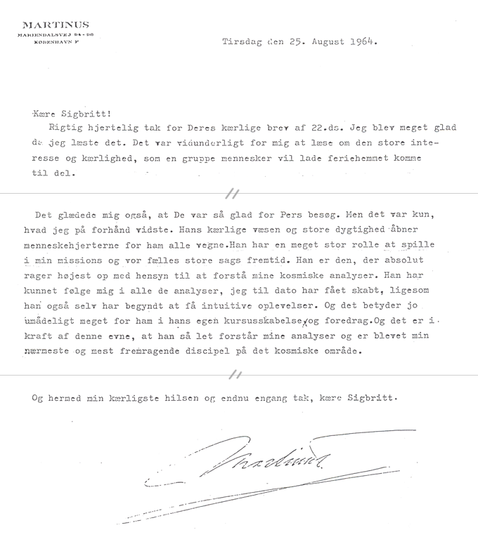 Letter by Martinus to Sigbritt Therner, 1964